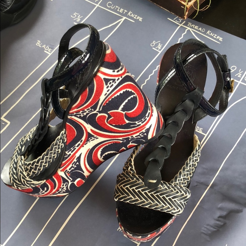 Tory Burch Red & Blue Wedge Sandals size 8